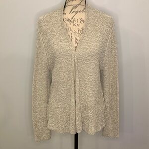 Eileen Fisher cotton/nylon Italian yarn blend open front cardigan sweater L